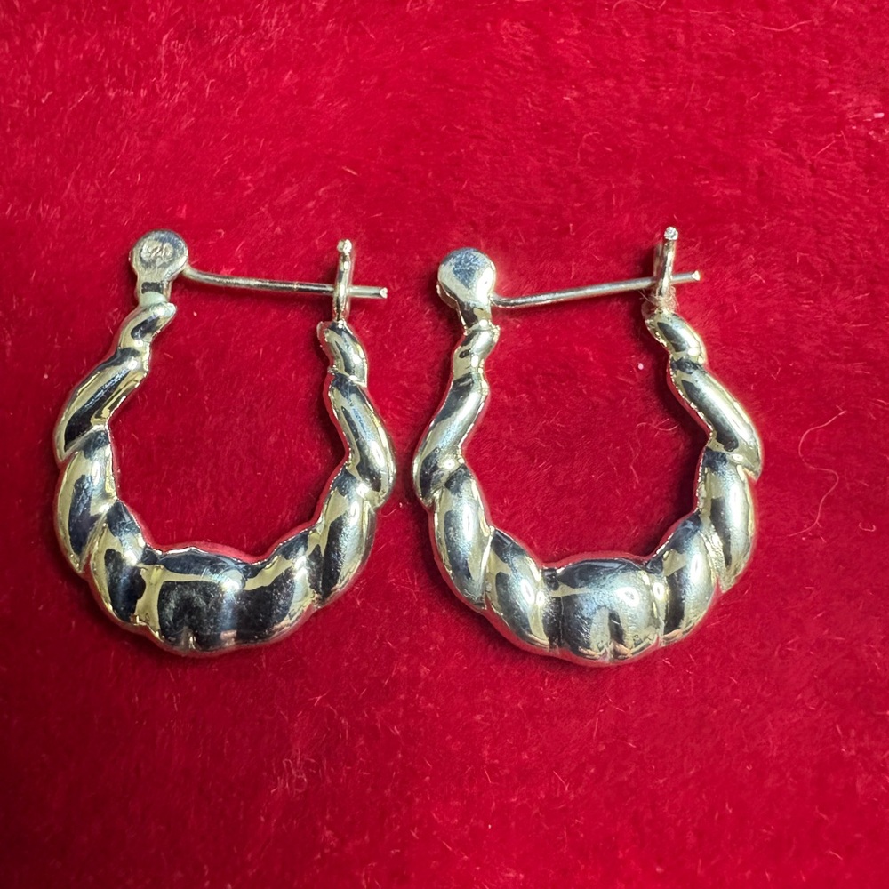 Earrings 925 Sterling Silver Decorative Twist Design Hoops